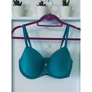 Josie Natori 34DD Teal Lace Push Up Bra Lightly Lined Underwire